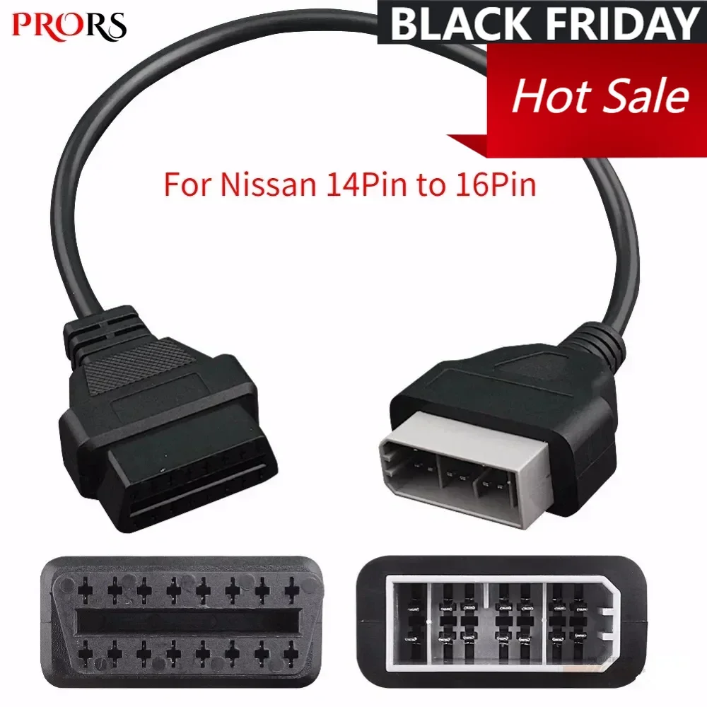 For Nissan 14 Pin To OBD2 16 Pin Cable Car Diagnostic Connector for Nissan 14Pin To 16Pin OBD OBDII Adapter Connector