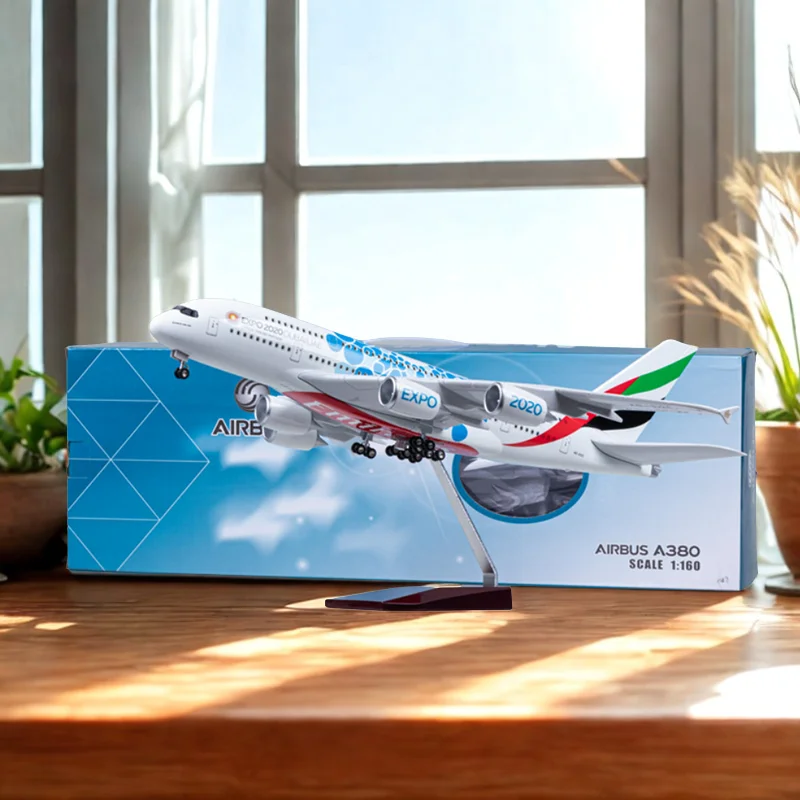 

46CM 1:160 Scale Emirates Aviation Expo 2020 Dubai Airlines A380 Miniature Airplane Model Plane Metal Scale Aircraft Toys