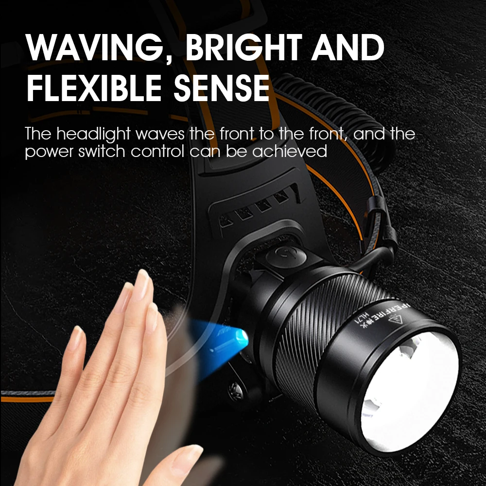 SUPERFIRE LED Headlamp Fishing Headlight Zoomable With Sensor Waterproof Super Bright Camping Light Power Large Capacity Battery