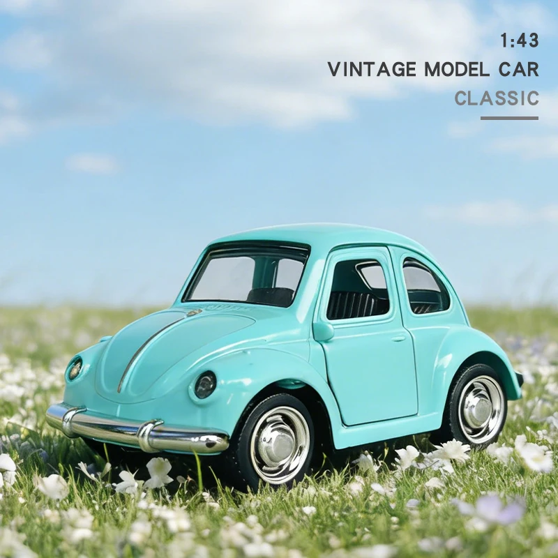Modelo de Coche Clásico BEETLE de Aleación Fundida a Presión a Escala 1:43, Réplica de Vehículo en Miniatura con Función de Retroceso para Colección o Regalo
