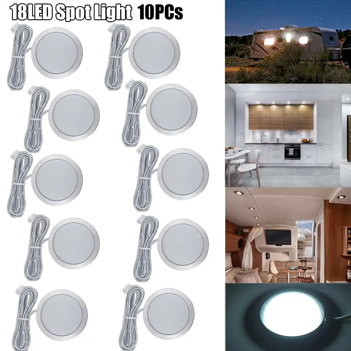 18 LED Caravan Boat RV Camper Lights Under Cabinet Light Car Interior Spot Light Dome Ceiling Wall Lamp for Kitchen Showcase