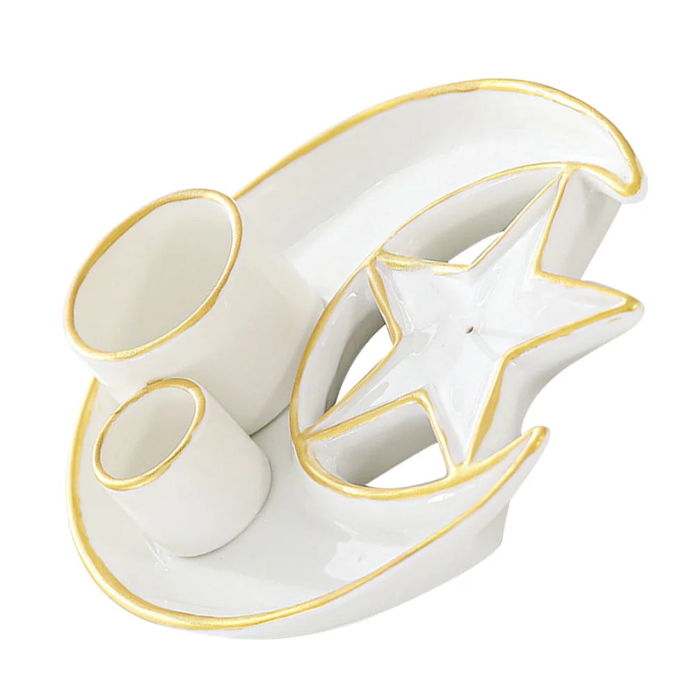 

Multi-Functional Ceramic Sage Incense Burner Tray Heat-Resistant Handmade Home Desk Decor Incense Holder Star Moon Design