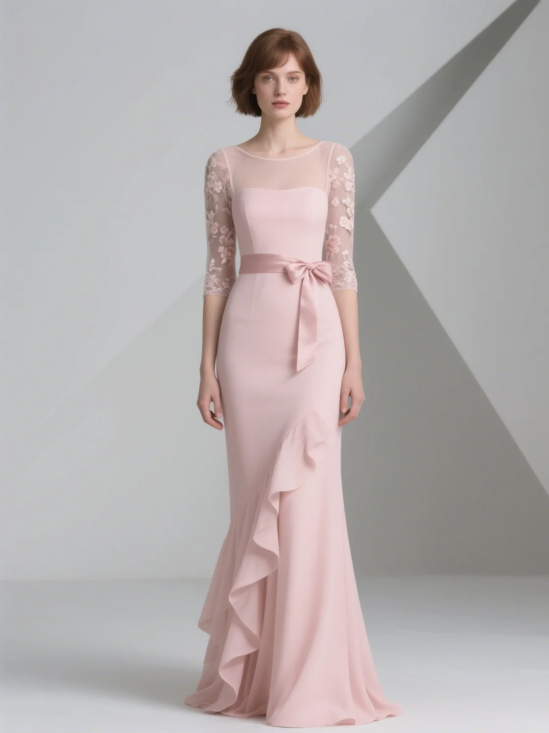 

Elegant Mermaid Evening Dress Sweep Train Scoop Neck Chiffon Half Sleeve Sash Appliques Wedding Guest Dress 2025 Free Customize