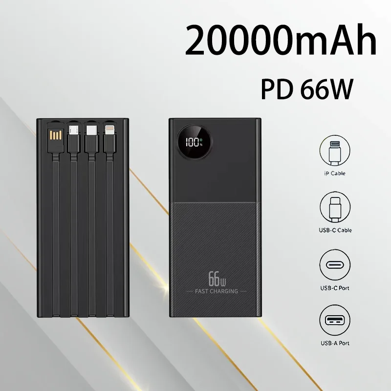 Four-wire Fast Charging, Portable 20000mAh Large-capacity Mobile Power Supply 66W Power Bank, Long Battery Life