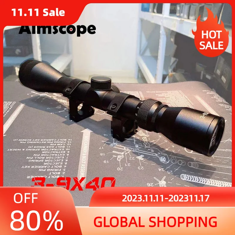 

Aimscope 3-9x40 Riflescope Tactical Mil-Dot Reticle Hunting Optical Scope Sight for Airsoft Shooting Rifle Outdoor