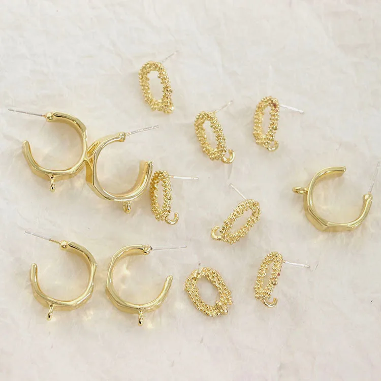 

12pcs Gold Color Earrings Connectors Round Hollow Stud Earrings Base Earring Settings for Diy Jewelry Making Findings