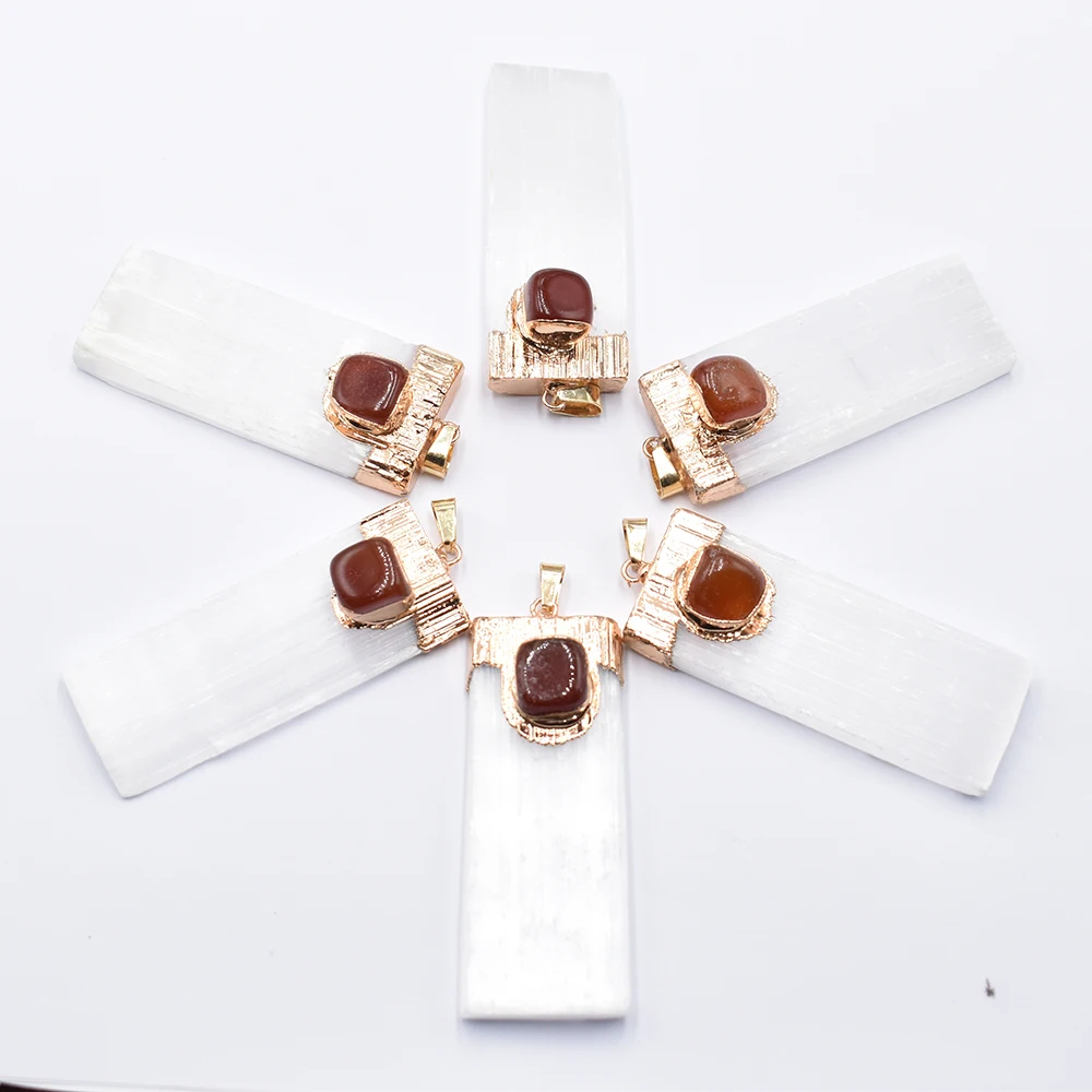 wholesale 6pcs/lot natural Selenite Plaster tiger eye stone red onyx Pendants Rock Mineral Specimen Jewelry Reiki Healing Energy view 3