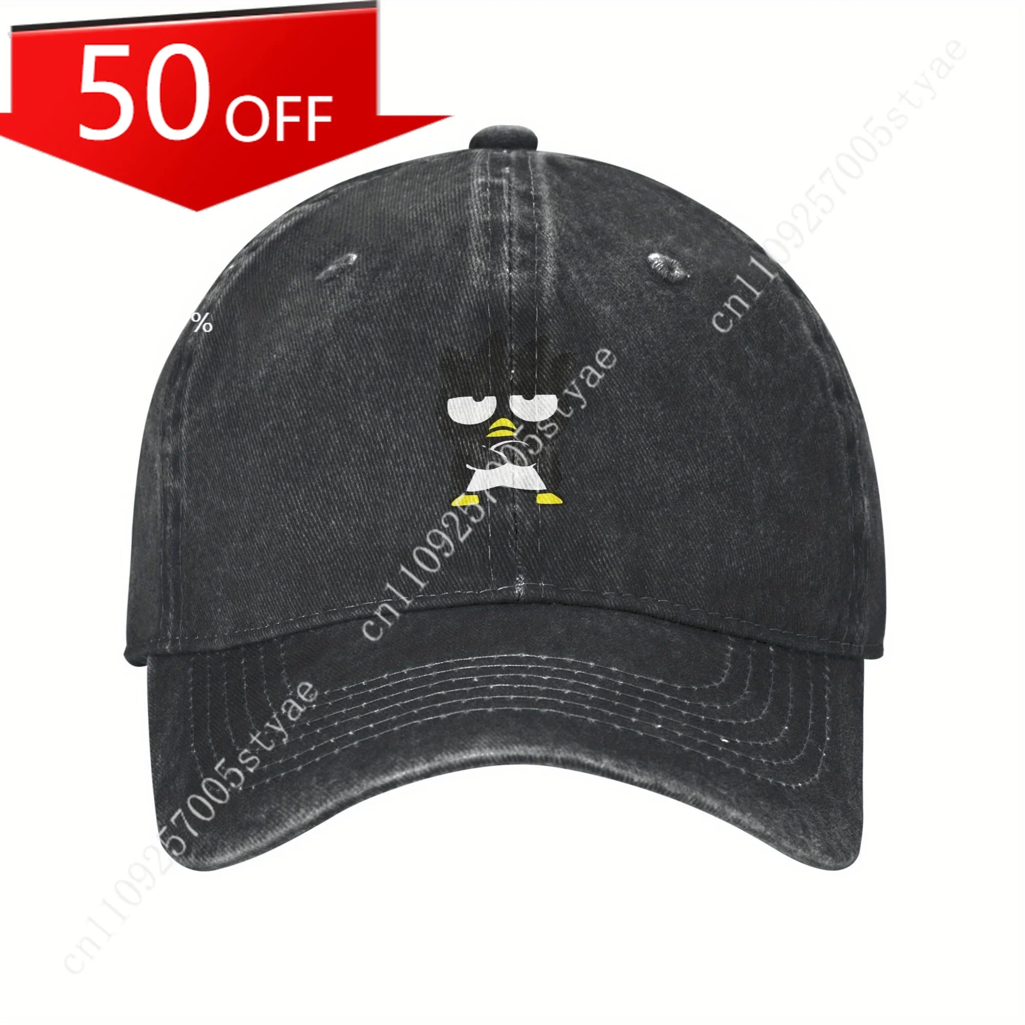 

Бейсболка Sanrio Badtz Maru из выстиранного денима, винтажная, с эффектом потертости, регулируемая застежка-снэпбэк, для повседневной носки, в уличном стиле