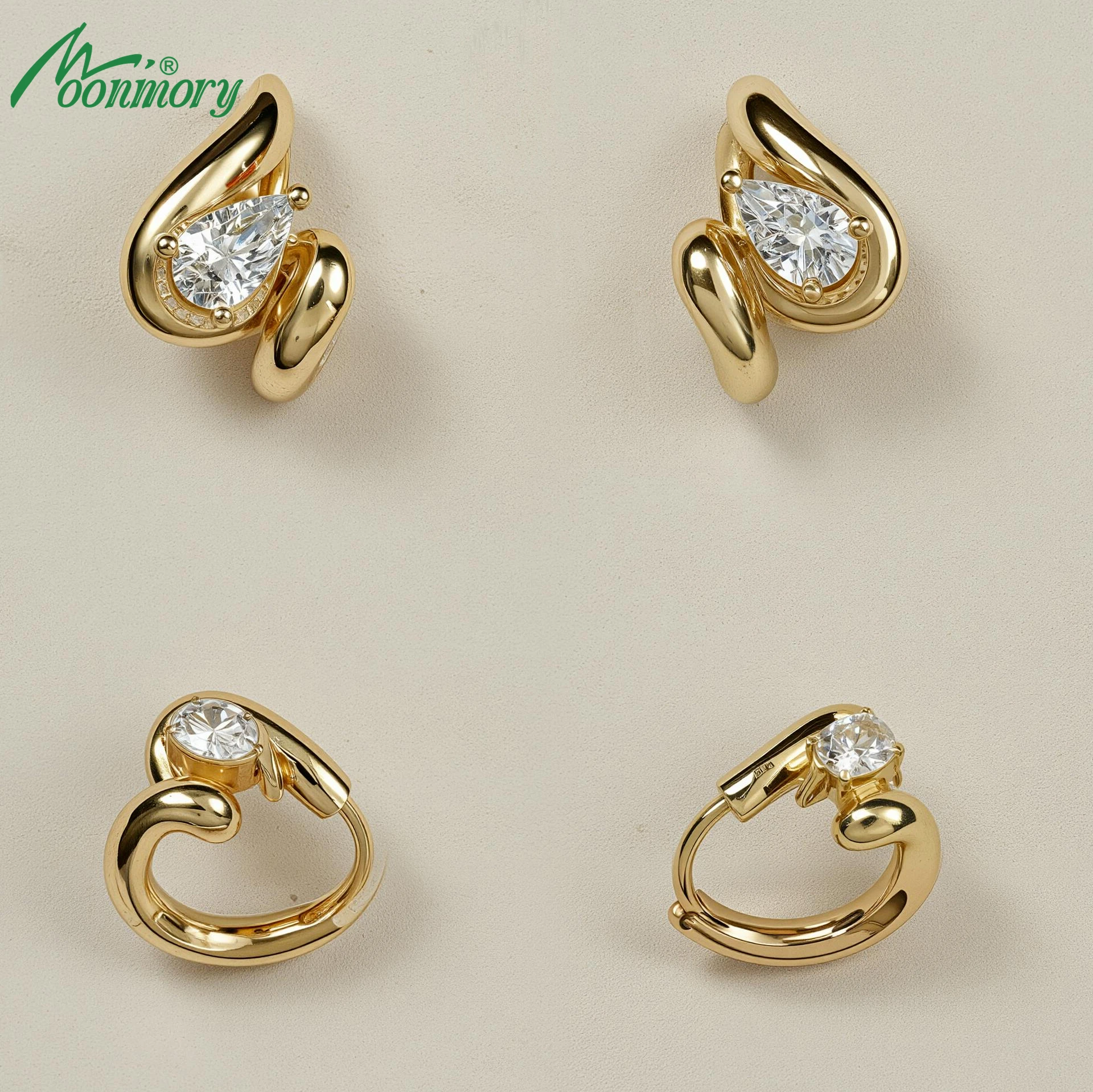 Серьги Moonmory Chic Gold Swirl с блестящими цирконами маркизной огранки, маленькие серьги-кольца, женские изысканные украшения, подарок на День матери