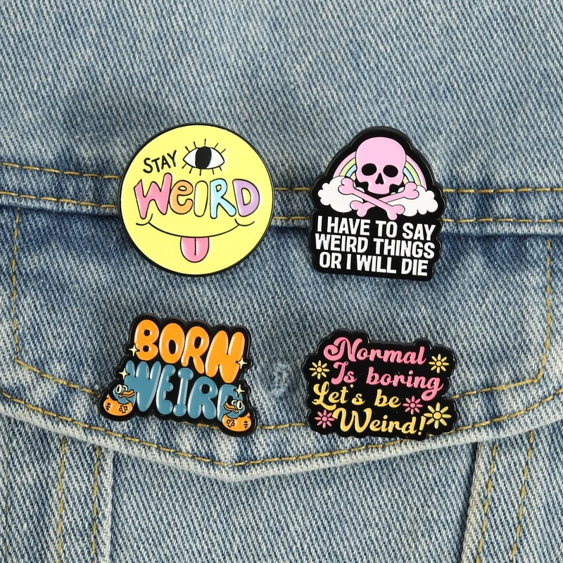 Born Weird Emaille-Pins, „Normal Is Boring“-Broschen, gruselige Anstecknadeln, Punk-Totenkopf-Regenbogen-Schmuck, Geschenk für Freunde