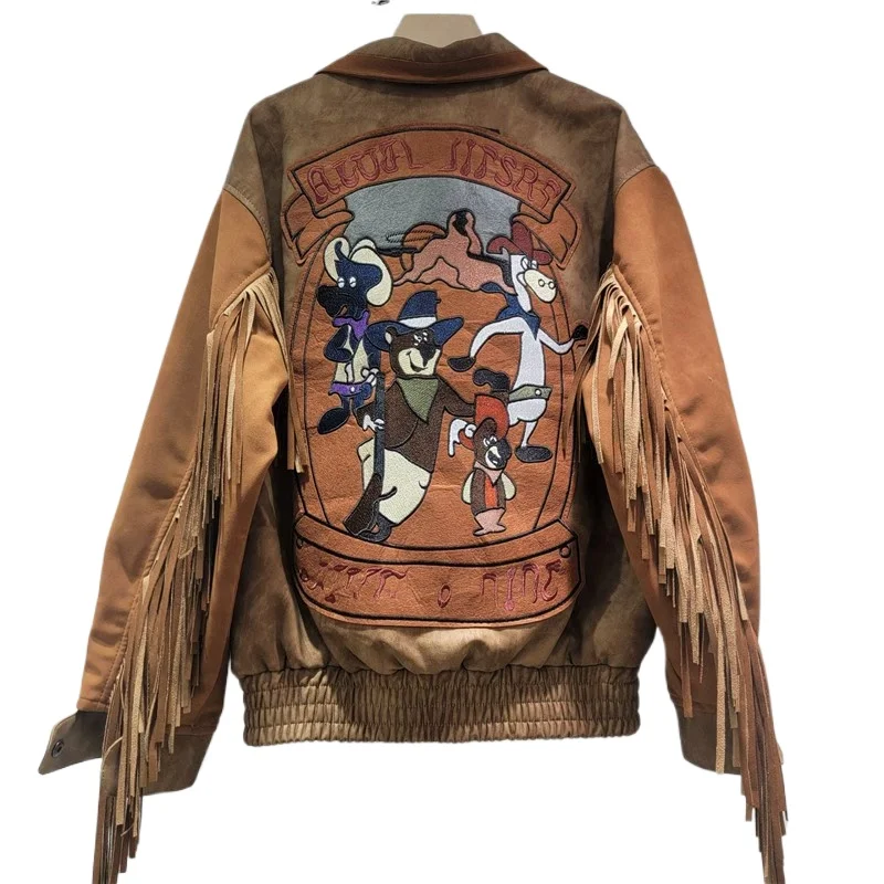 سترة جلدية أمريكية جديدة موديل 2025 ذات هامش عتيق سترة بيسبول بنية عالية الشارع للنساء معطف شتوي للنساء #5