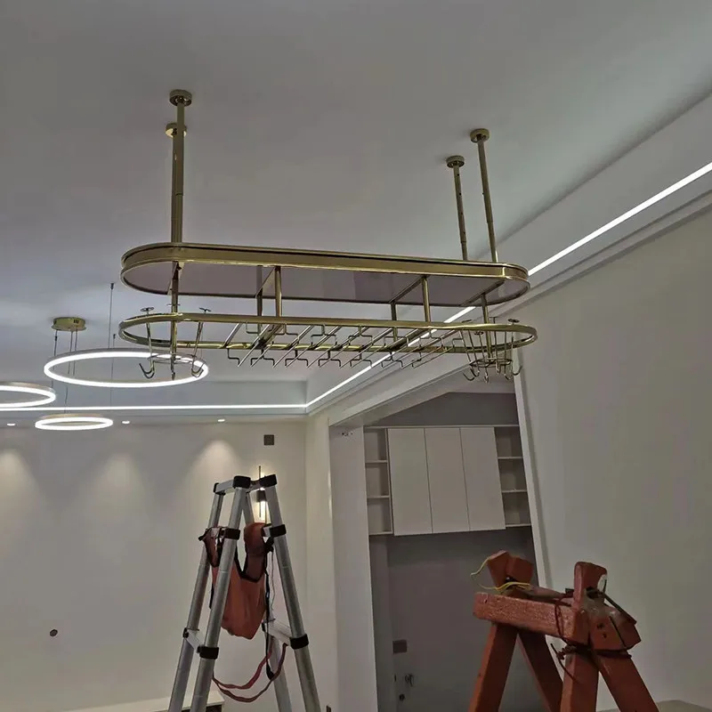 Light luxury stainless steel wine rack, bar counter hanging rack, hanging wine glass , upside-down storage , red wine