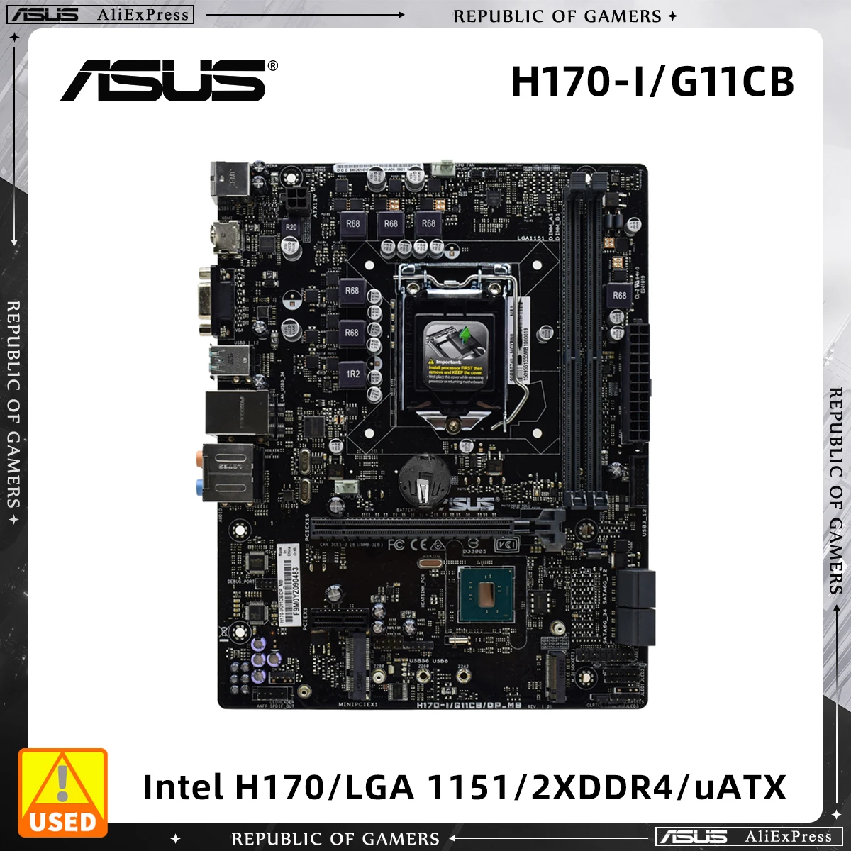 ASUS Motherboard, H170-I/G11CB/DP_MB, H170 Chipset, LGA 1151 Socket for 6th 7th Gen Core CPU, 6100 6500 6600 6700 7100 7500 7600