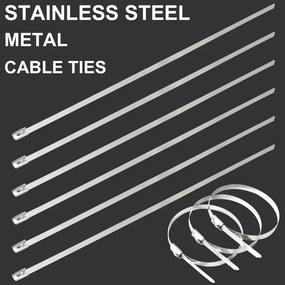 100pcs Metal Cable Zip Ties,4.6x300mm 304Stainless Steel Cable Ties with 220LBS Tensile Strength, for Industrial and Outdoor Use