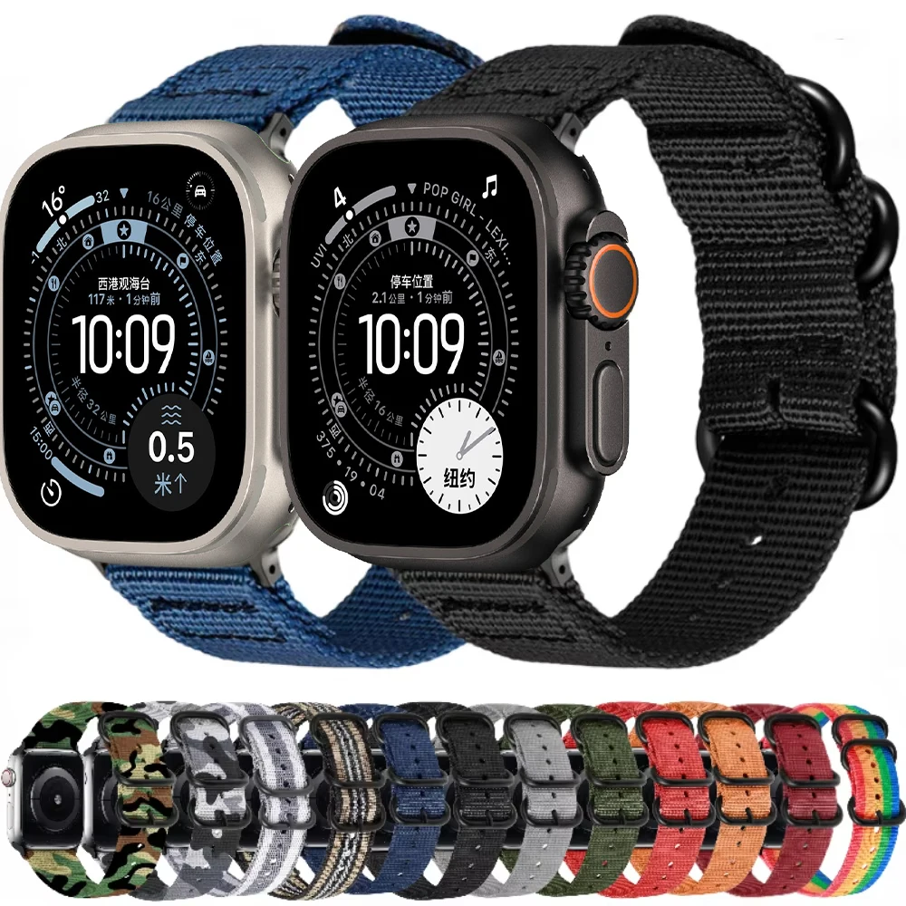 

Nylon Strap for Apple Watch Ultra 2/3 49mm Band 46mm 42mm 45mm 41 44 40mm Canvas Bracelet iWatch Series 11 10 9 8 7 6 5 SE Belt