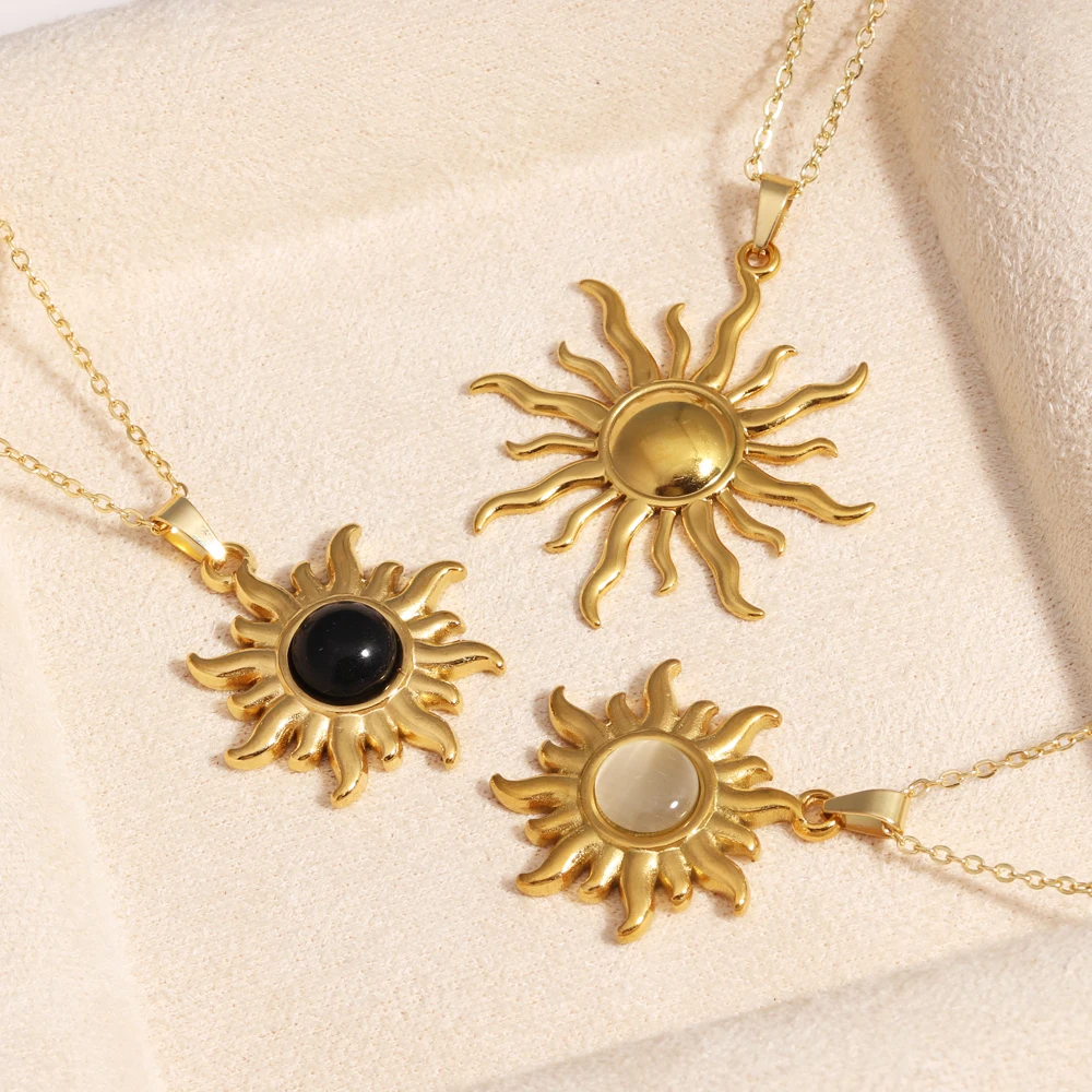 Edelstahl Geometrische Halskette Für Frauen Mode Sonne Sonnenblume Anhänger Schlüsselbein Kette Ästhetischen Schmuck Zubehör Femme
