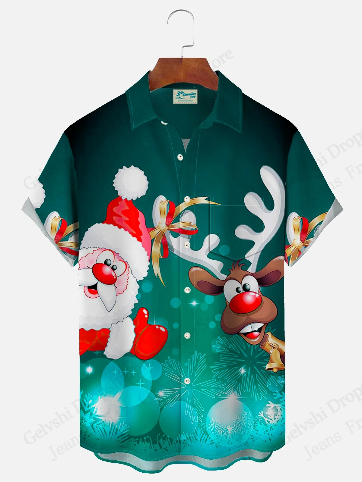Santa Claus 3D Print Hawaiian Shirt Men Women Fashion Single-breasted Short Sleeve Christmas Shirt Blouse Men Clothes Elk Camisa
