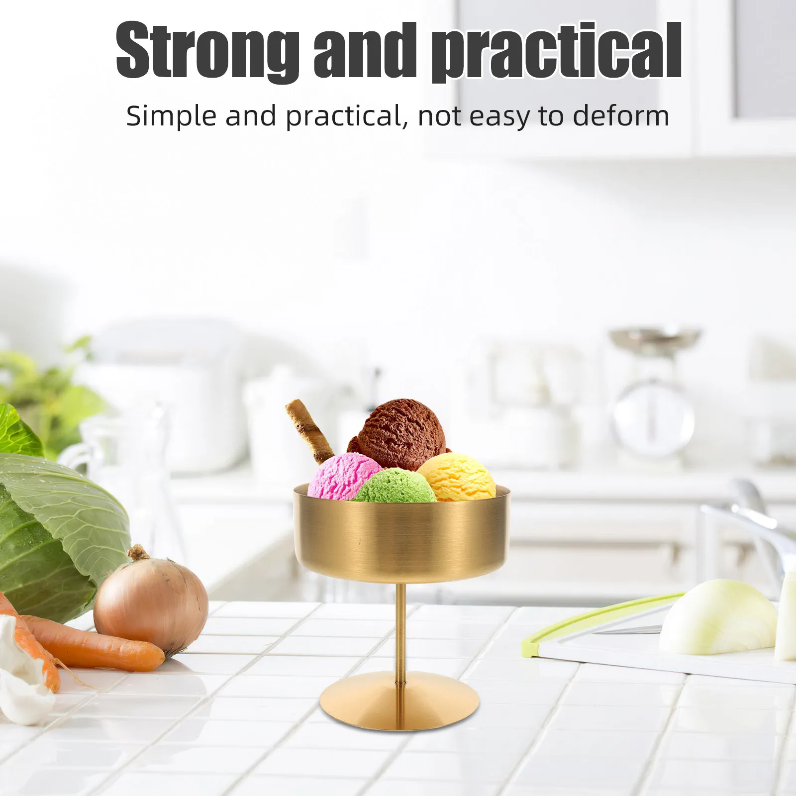 Footed Ice Cream Cup Stainless Steel Dessert Bowl 400Ml Modern Design Serving Bowl for Ice Cream Pudding Snack