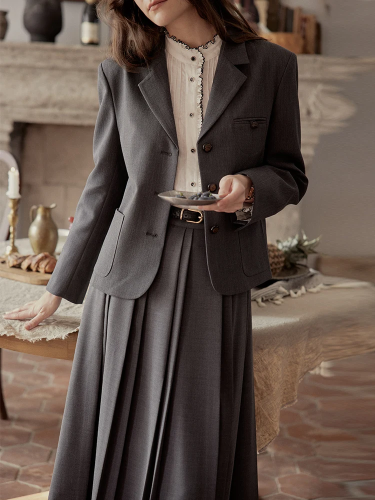 

Cpiaxa Retro Sle e ey Single-Breasted Suit Jaet Women's Commute Faion Slim Fit Long Sve Pure Color Polyester F...