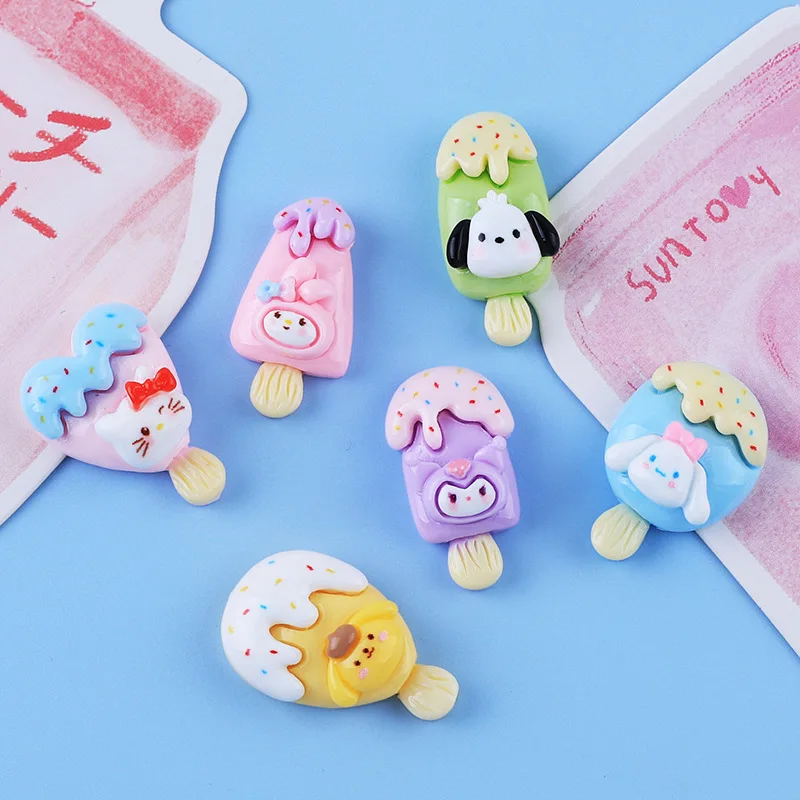 10PCS Kawai cartoon bright surface  KittenIce cream  Resin Flat Back Scrapbook Diy Jewelry hair clips Ornament Accessories A29