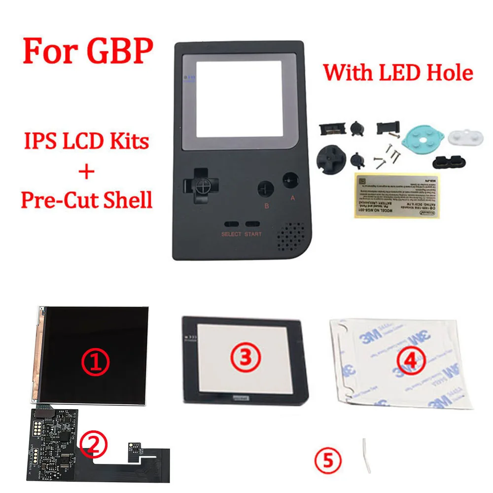 

Pre-cut Shell with Full screen IPS LCD Kits for GBP backlight IPS LCD screen replacement for Nintendo Gameboy Pocket IPS Display