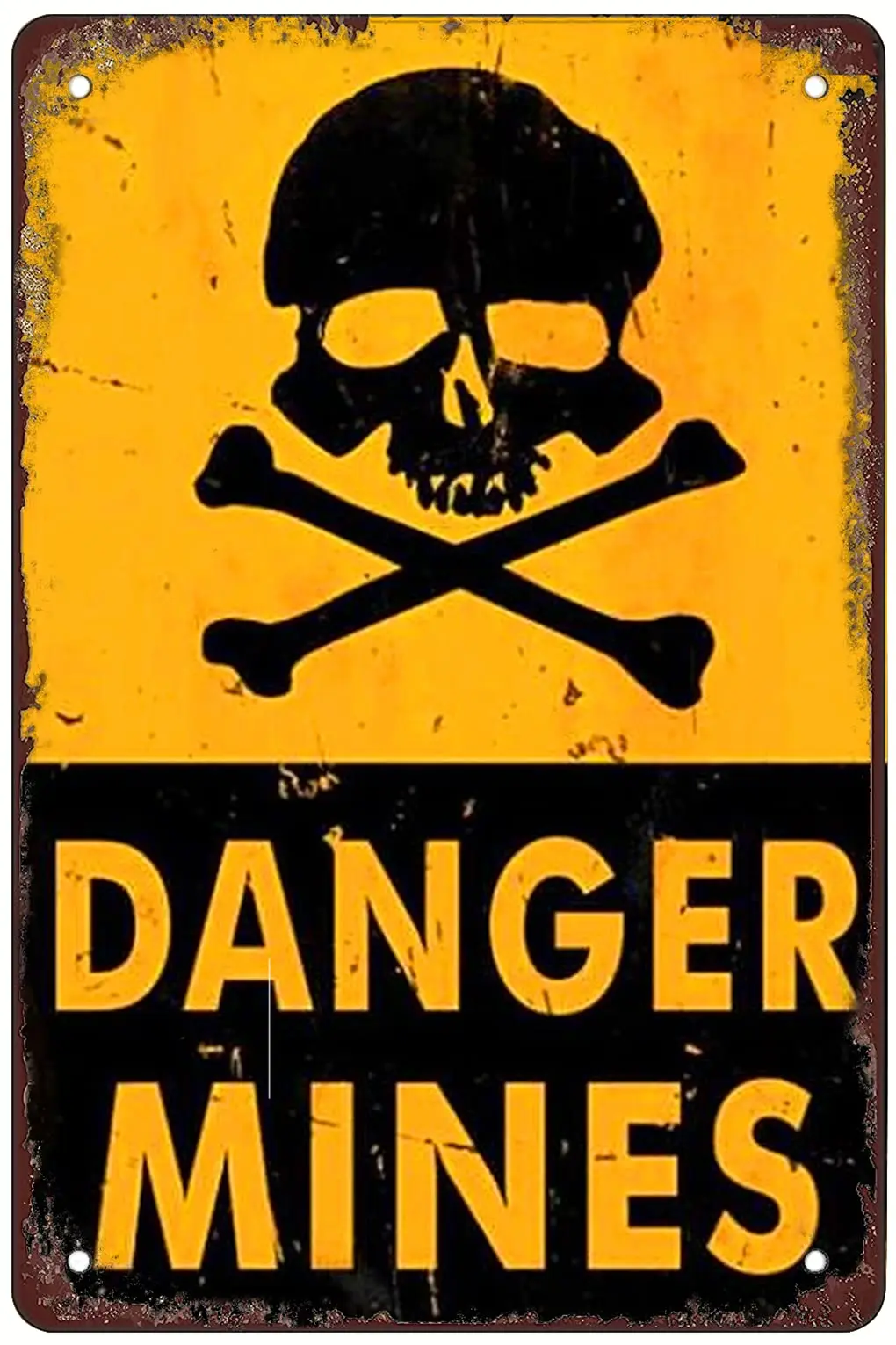 Retro Funny Metal Sign Sheet Signs Tin Sign,skull warning ，danger mines ,outdoor Home Wall Decoration, size:.