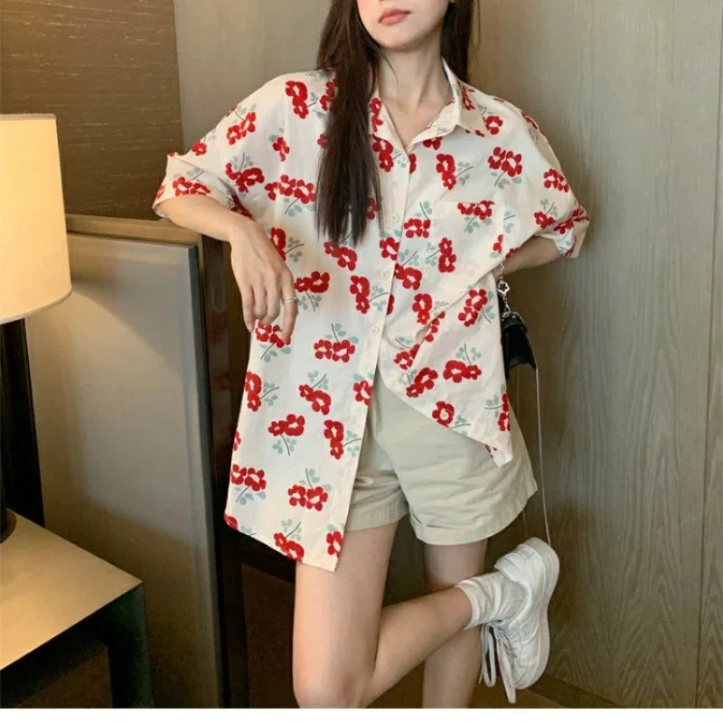 Summer New Thin Preppy Style Loose Shirt Tops Casual Polo Neck Short Sleeve Youth Vintage Blouse Fashion Korean Women Clothing