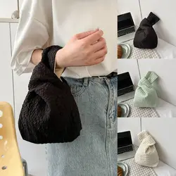 Koreaanse Stijl Wolk Bubble Pols Tas Effen Kleur Draagtas Kleine Item Opbergtas Grote Capaciteit Geplooide Handtas Vrouwen