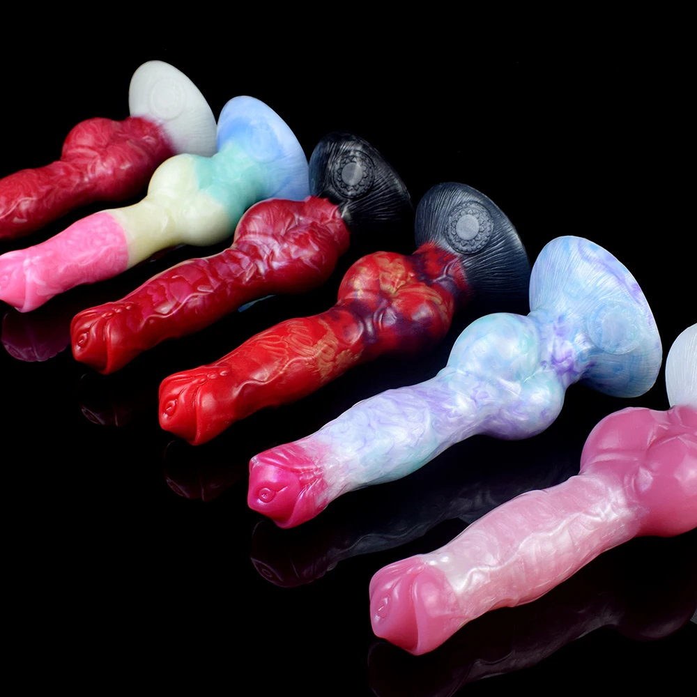 FAAK Silicone Fantasy Dog Knot Dildo With Sucker Colorful Animal Penis Sex Toys For Beginners Women Men Anal Massage