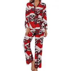 Christmas Skull Pajamas Funny Skulls Long Sleeve Romantic Pajamas Set 2 Piece Casual Spring Graphic Nightwear Gift