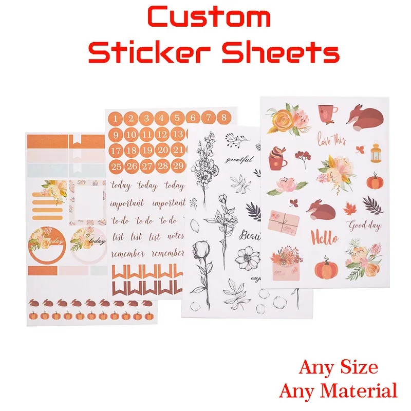 

Custom Sticker Sheet Printing Design Text Kiss Die Cut Personal DIY Any Size Material Tag Label Vinyl Laser Glossy Matte Sticker