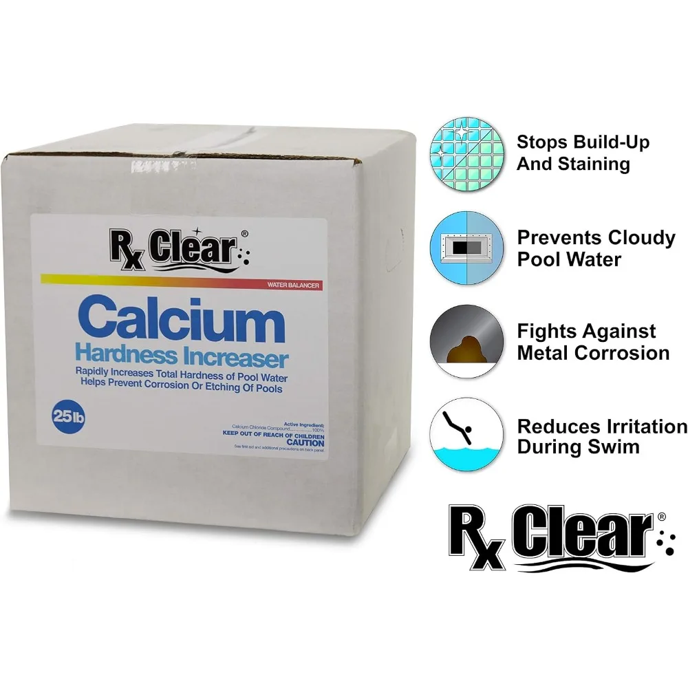 Rx Clear Calcium Plus 25Lbs Granular Calcium Chloride Pool Calcium Hardness Increaser Anti-Corrosion Water Treatment Chemical