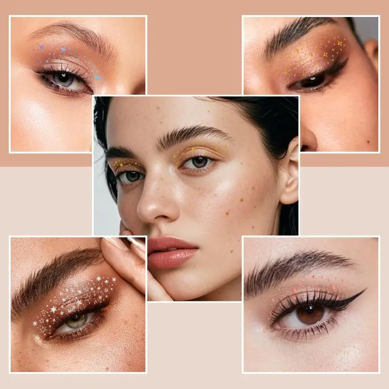 6pcs Hot Stamping Gold Silver Freckle Eye Shadow Patch Waterproof Temporary Eyebrown Stickers Tattoo for Women Party Face Makeup