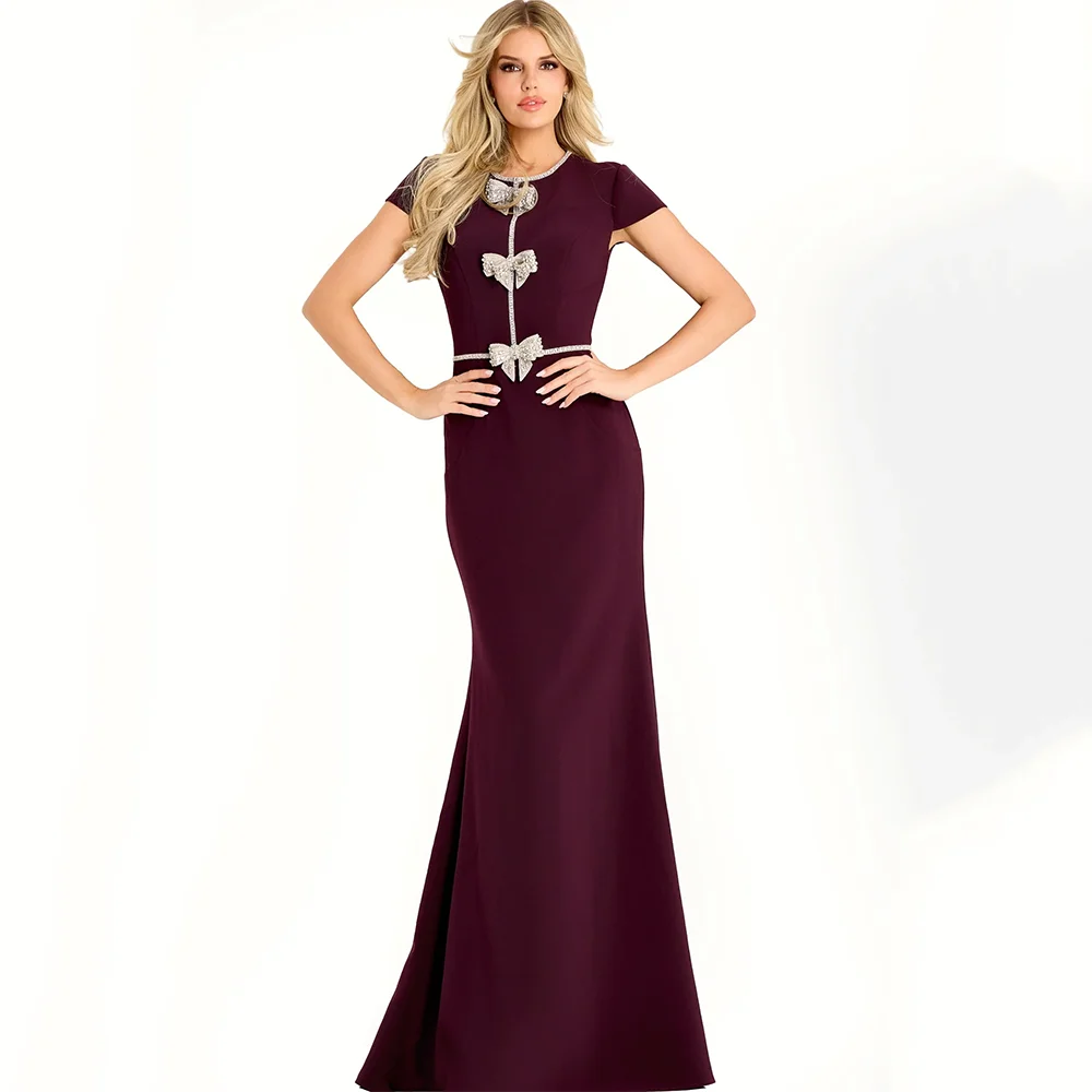 

Вечернее платье с вырезом-лодочкой и короткими рукавами, повседневное платье-русалка из джерси для вечеринок, длинное платье с кристаллами и складками на заказ для торжественных мероприятий