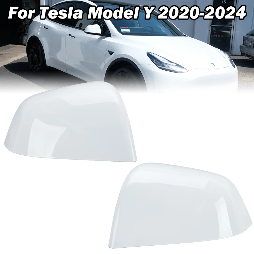 Side Rearview Mirror Cover Caps For Tesla Model Y 2020-2024 White With Buckle Door Rearview Mirror Cover Cap Car Accessories