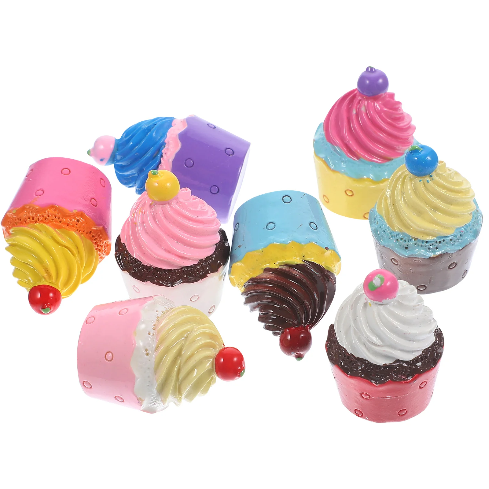 8 Pcs Resin Accessories Simulation Cupcake Keychain DIY Ornaments Photo Frames Fridge Magnet Charms Handcrafts