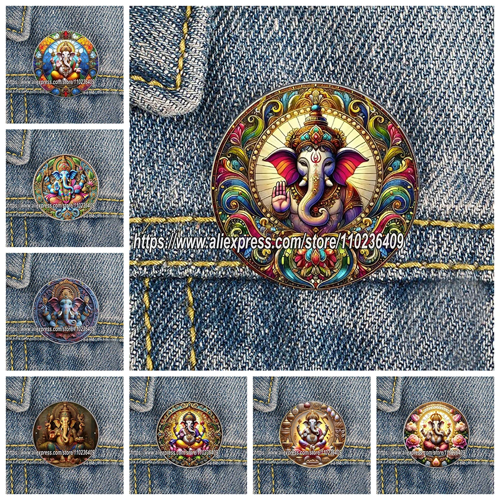 Broche de aço inoxidável senhor ganesh ganesha, broche de deus da fortuna, elefante hindu, emblema de buda, meditação, joias espirituais