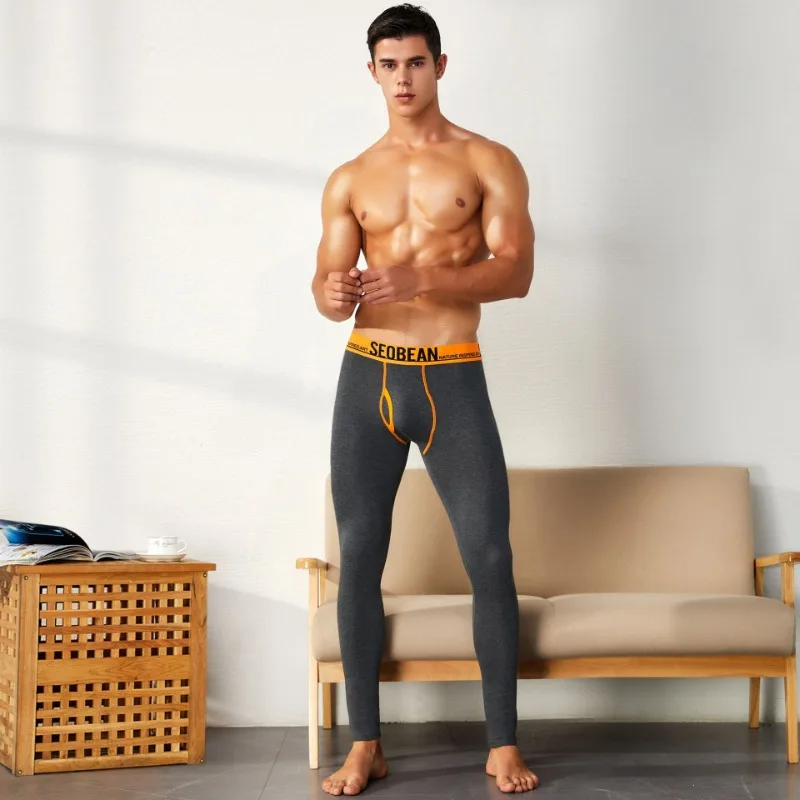 

Simple solid color men's long johns, solid color knitted cotton long underwear, men's thermal pants XB 80401