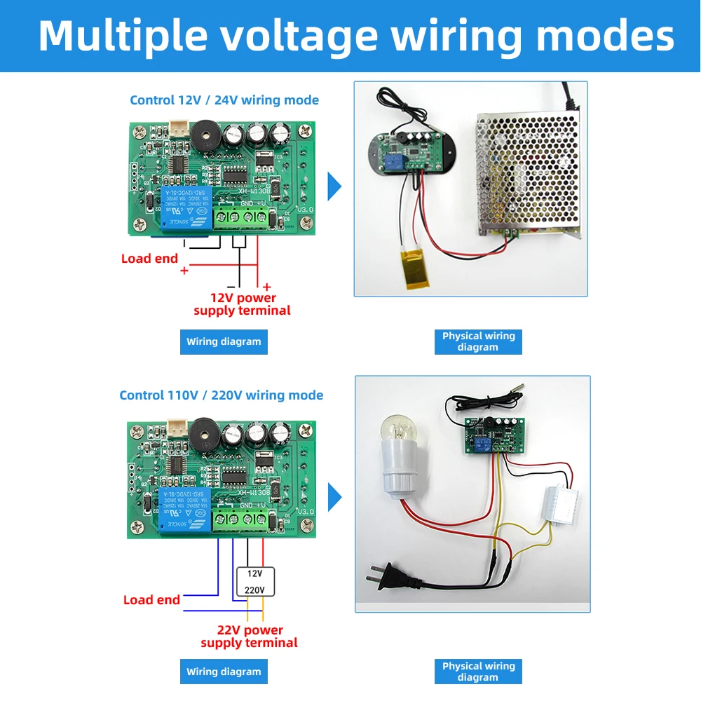 W1308 Digital Thermostat DC 12V AC 110V 220V 10A Temperature Controller Heating Cooling Control Switch NTC Sensor Probe