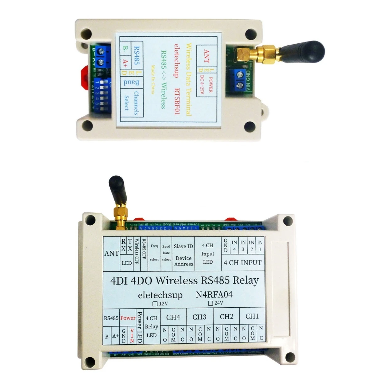 

RF Master-Slave Networking Remote IO Swicth Board for PLC Motor Industrial Equipment 4DI-DO 433M Wireless RS485 Bus Relay Module