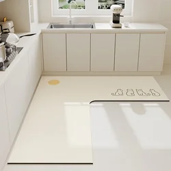 L-shaped Carpet for Kitchen Absorbent Non-slip Floor Mat Minimalist Style Home Decoration Rug Cat Flower Oil Absorption Wipeable