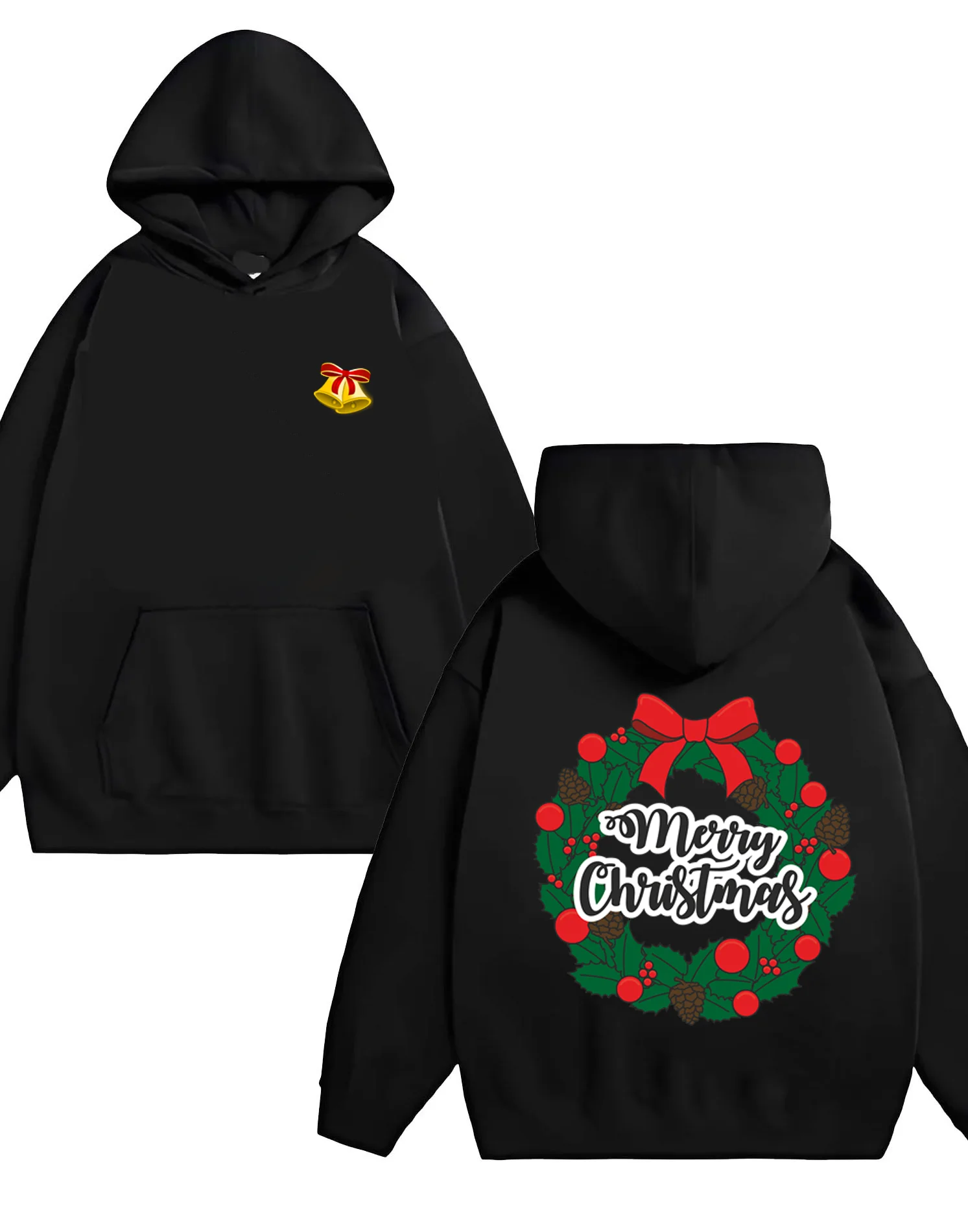 La nuova felpa con cappuccio pesante 330G sciolta alla moda per uomo e donna del 2025 con stampe in stile natalizio