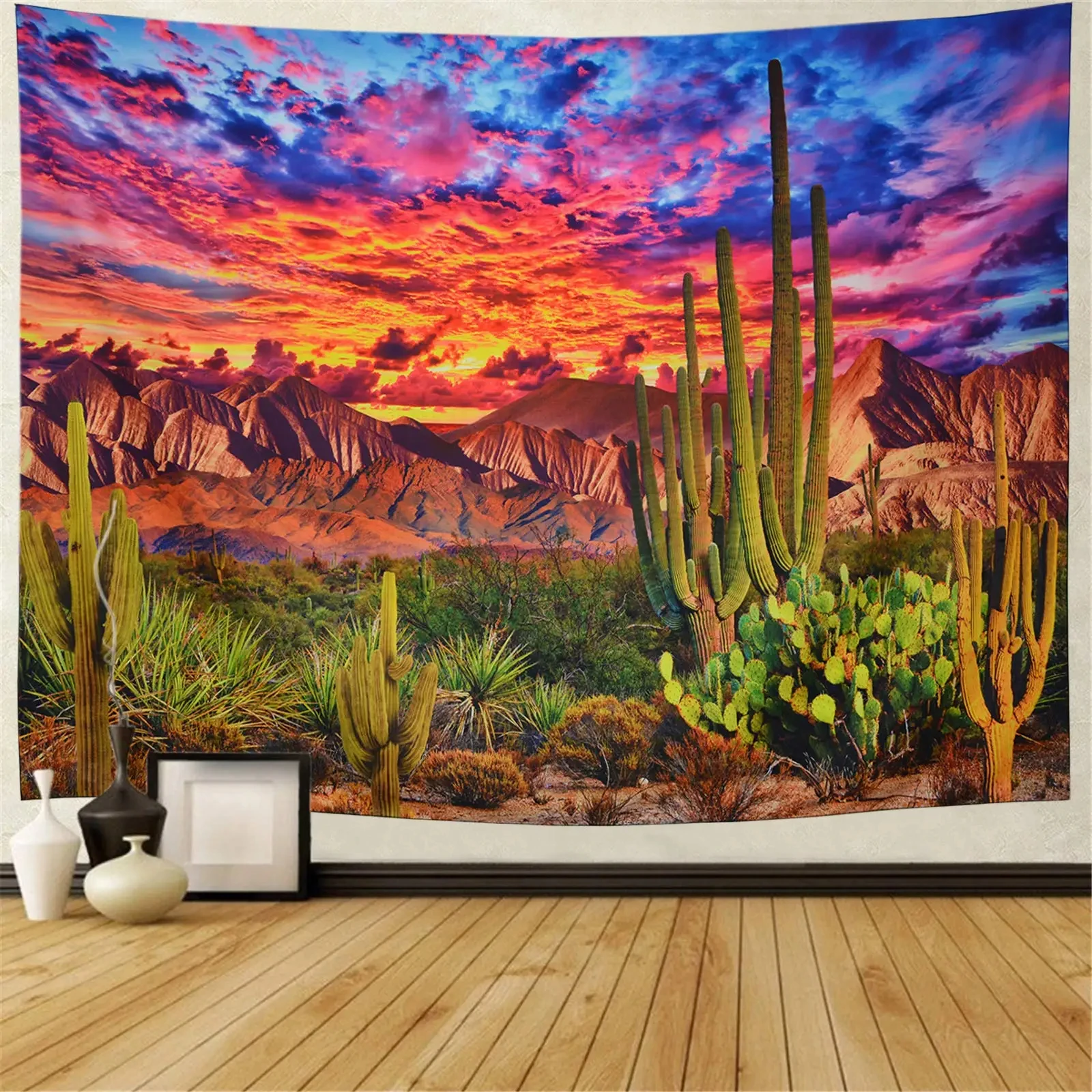 Desert Cactus Tapestry Nature Landscape Tapestry Southwestern Cactus Saguaro Wall Hanging for Home Living Room Dorm Office Decor