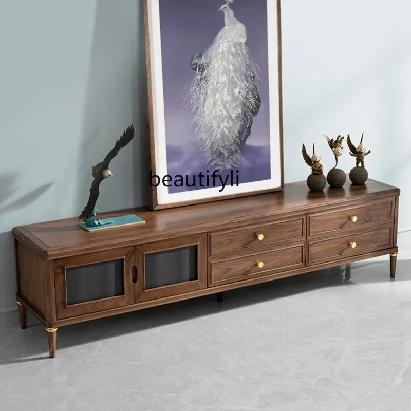 

R11 North American Black Walnut Log TV Cabinet Solid Wood Light Luxury Coffee Table TV Cabinet Combination furniture