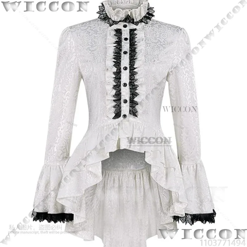 

Средневековая викторианская блузка, женская блузка с воротником-стойкой и расклешенными рукавами, готический топ в стиле стимпанк, викторианская ролевая игра, винтажный косплей
