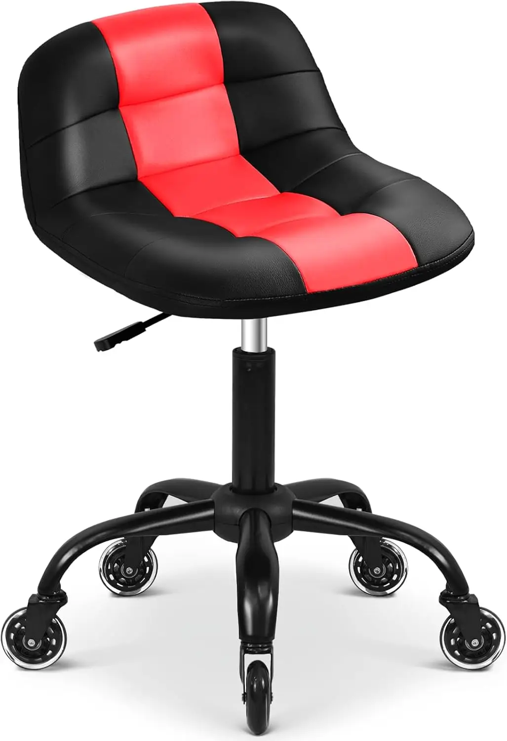 Rolling Shop Stool With Back Support Heavy Duty Short Stool Hydraulic Height Adjustable Swivel Task Seat Ergonomic Garage Salon Massage Chair Red