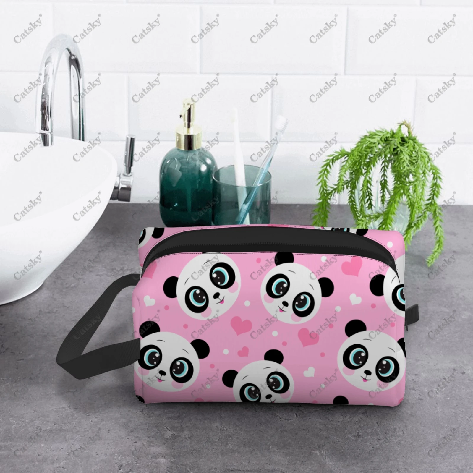 Panda Pattern Design Cosmetic Bag Women\'s Fashion Large Capacity Skin Care Box Printed Storage Toiletries Cosmetic Bag