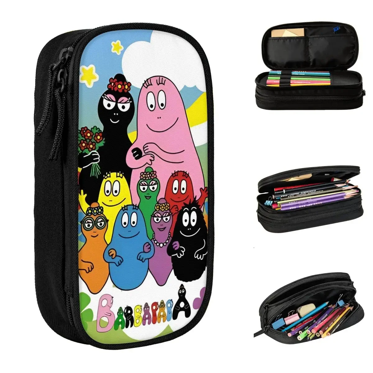 Lovely Cartoon Les Barbapapa Family Anime Pencil Case Cute Pencil Pouch Pen Large Storage Bags Students School Gift Stationery