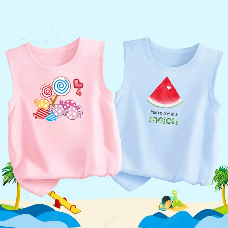 3-14T Lollipop-Muster ärmelloses T-Shirt für Kinder, lockere Baumwollwesten, Sommer-Tanktops für Babys und Mädchen