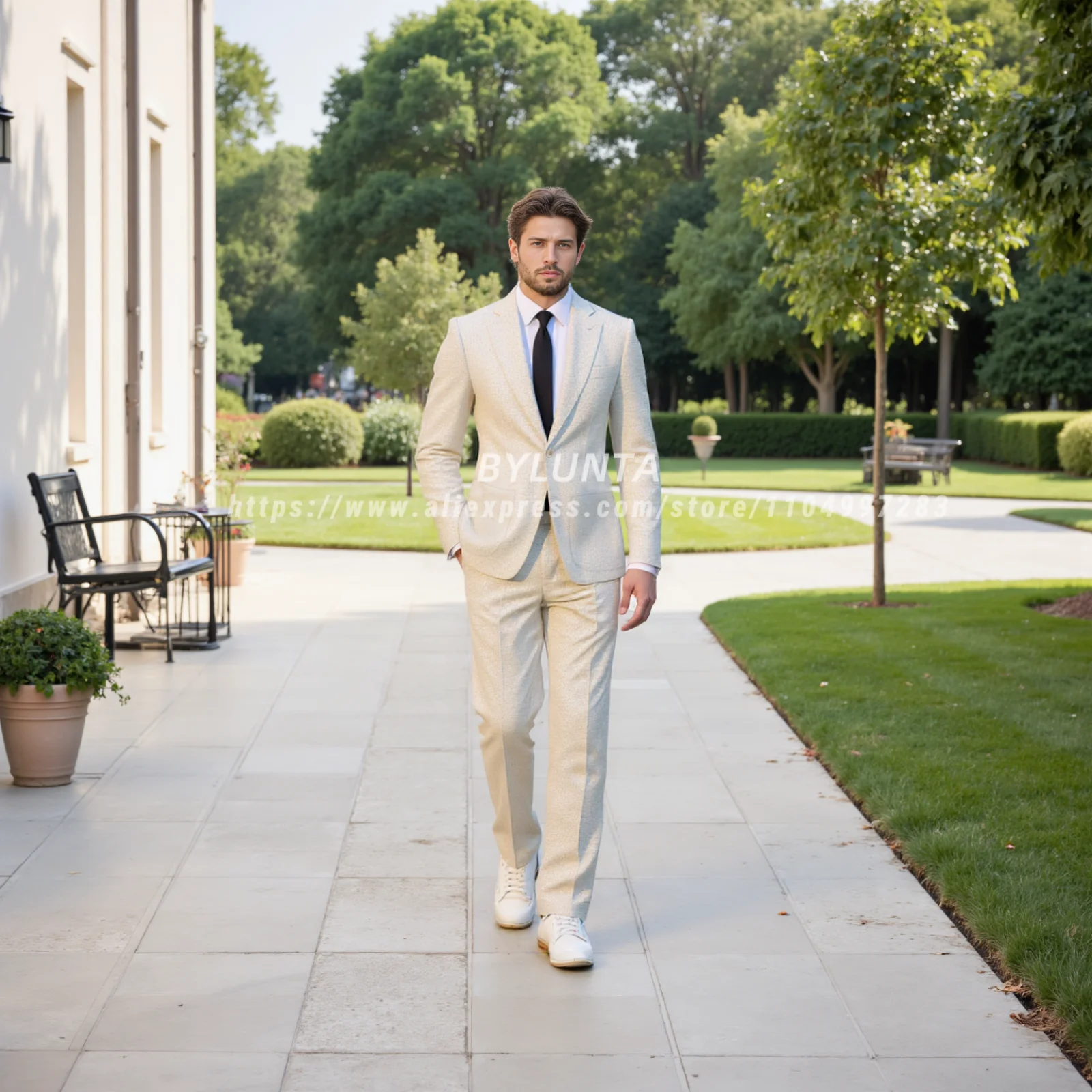 

BYLUNTA Men's 2 Piece Suits Set Regular Fit Casual Linen Blazer Jacket and Pants for Wedding and Party(Blazer+Pant)